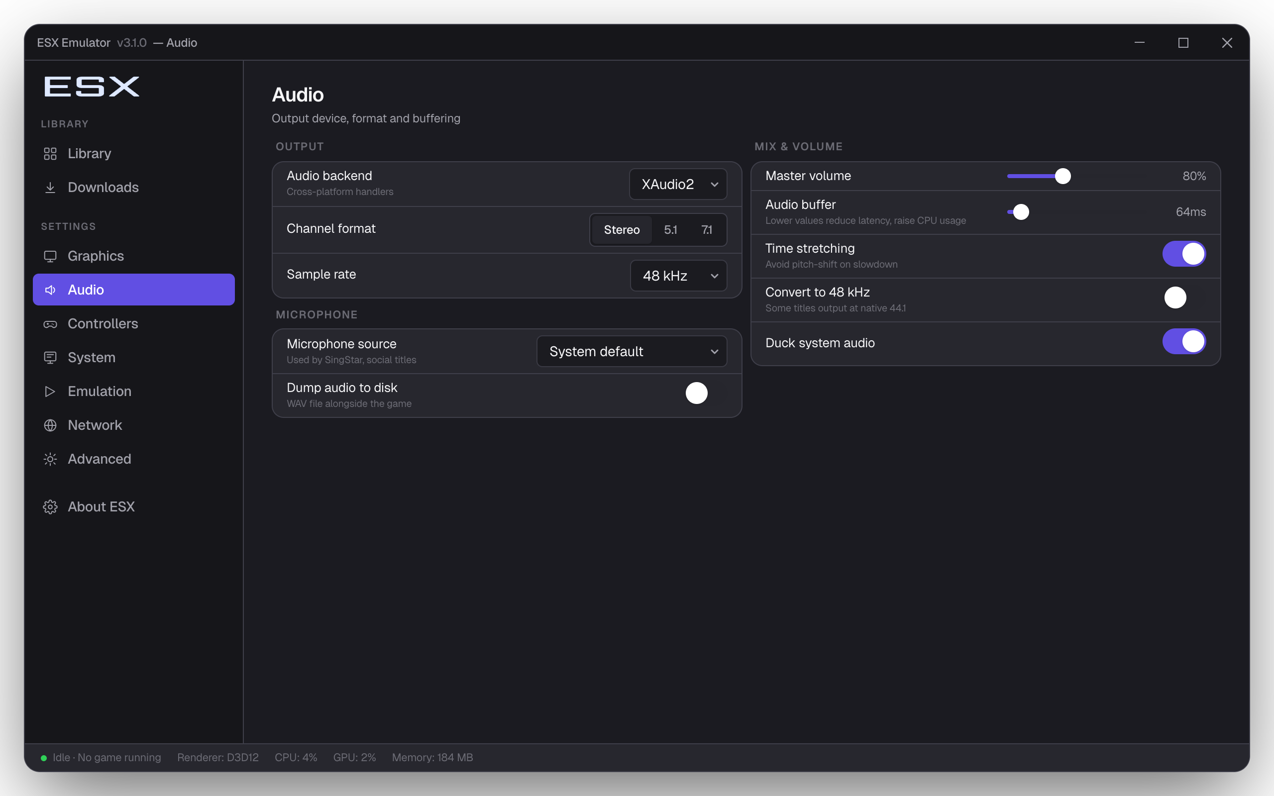 ESX PS3 emulator audio configuration on PC