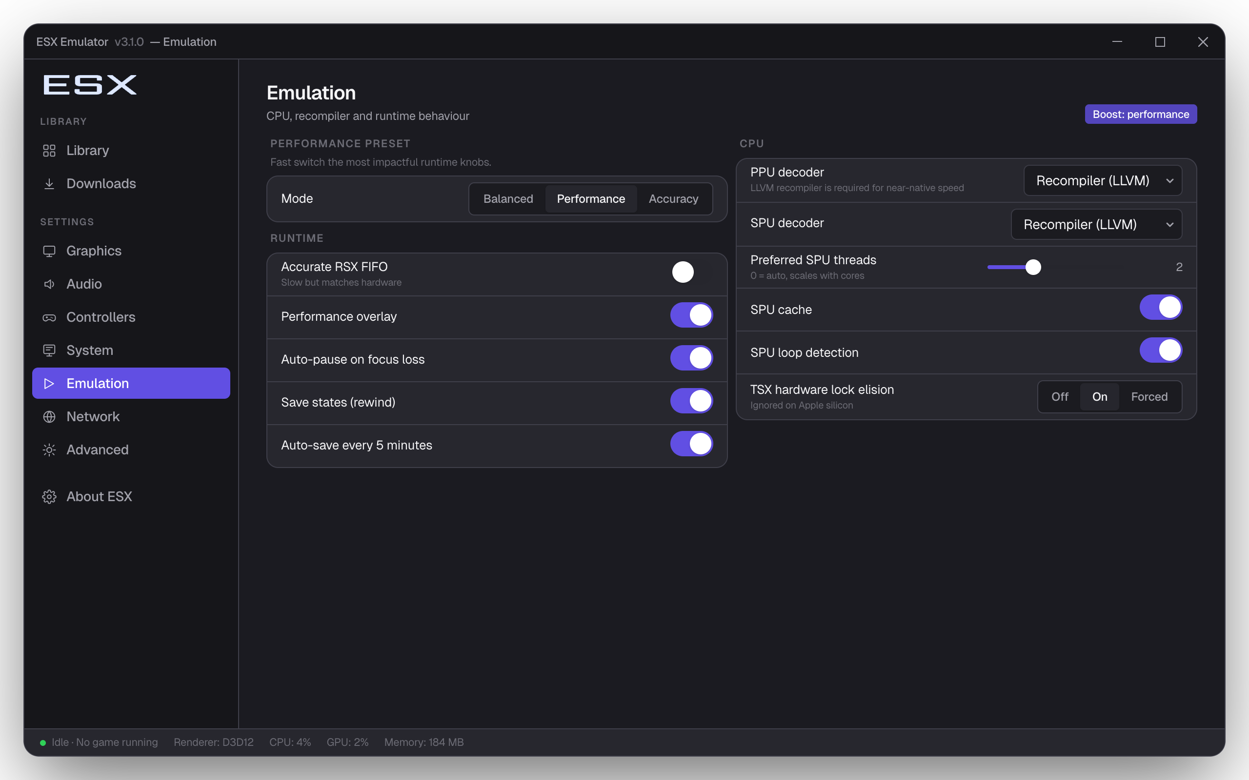 ESX PS3 emulator emulation settings on PC
