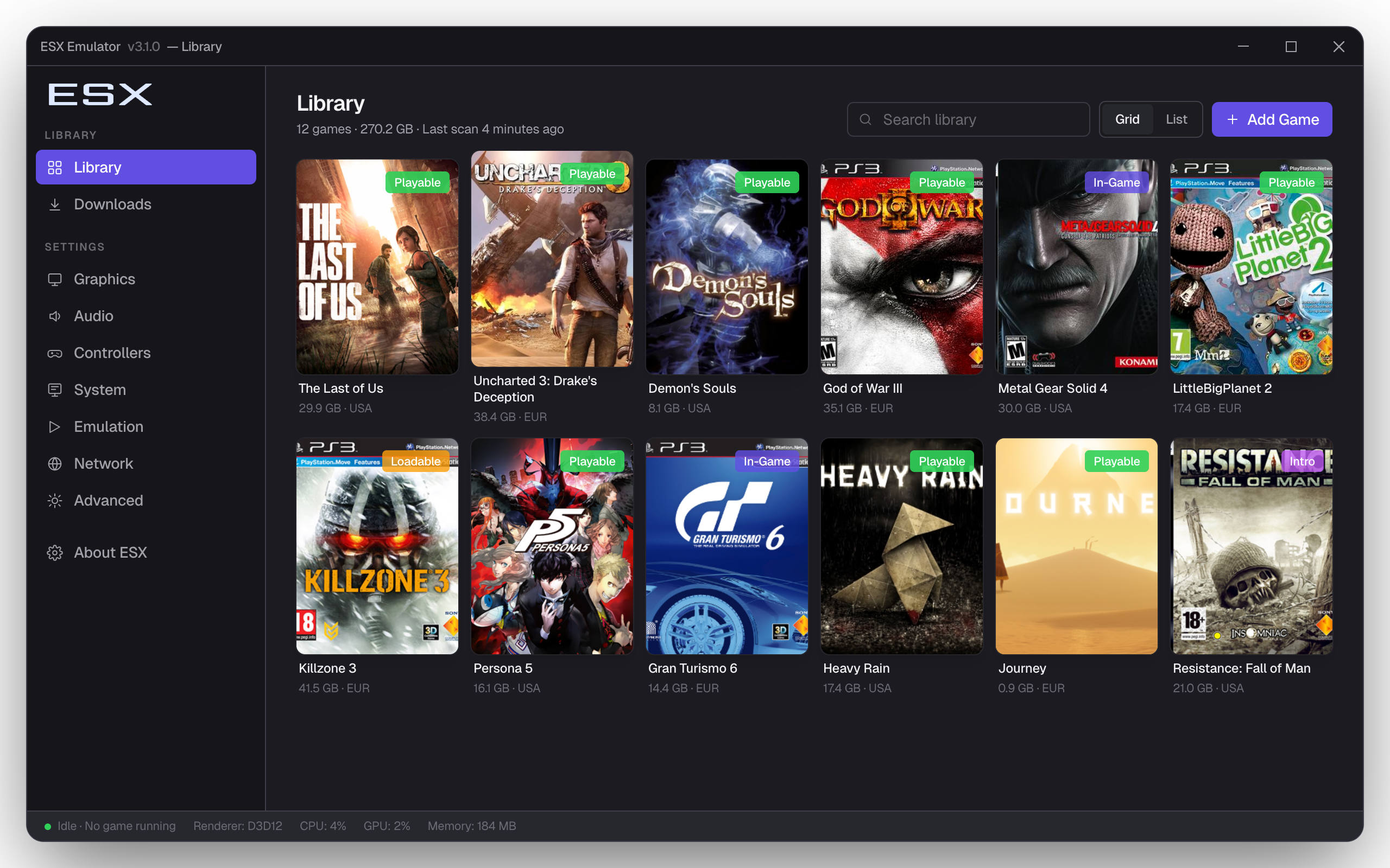 ESX PS3 emulator game library on PC