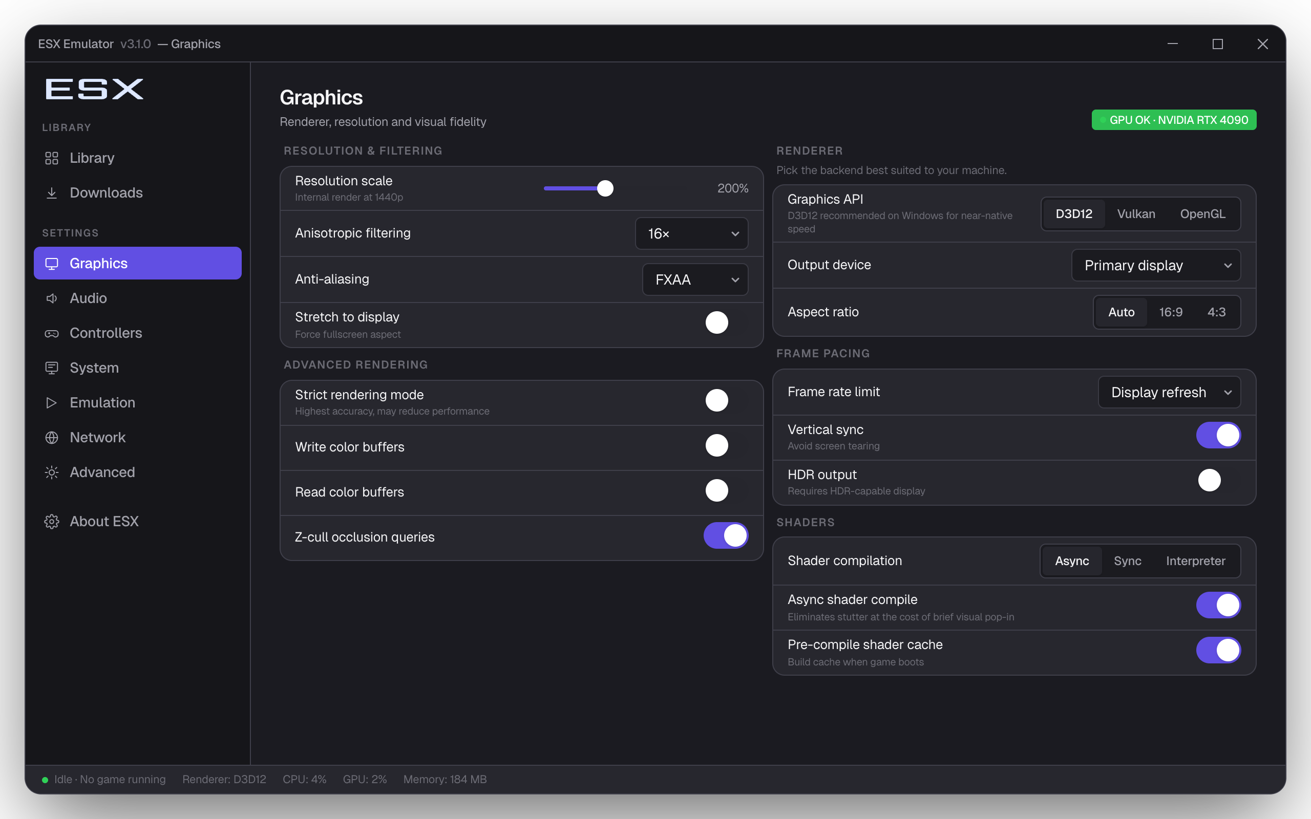 ESX PS3 emulator graphics settings on PC